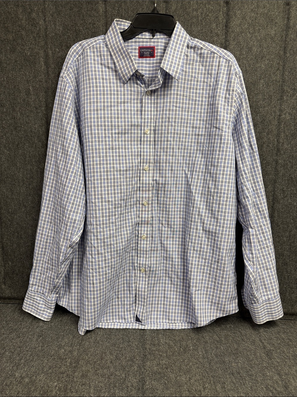 UNTUCKit Men's Light Blue and White Check Button-Up Shirt